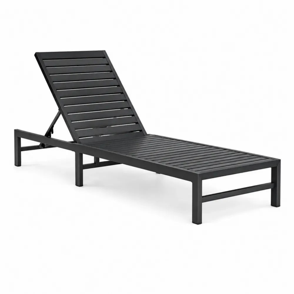 Tumbona de exterior de aluminio con recubrimiento en polvo con respaldo reclinable estructura de lamas de aluminio Color negro 195 cm