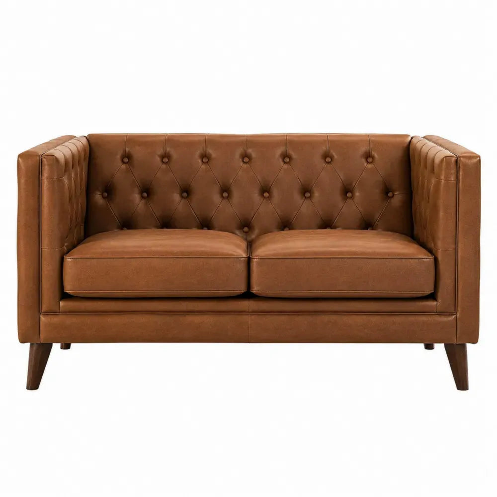 sofá de 2 plazas tapizado en piel sintética PU Color marrón con estructura de madera maciza y patas de madera 150 cm x 78 cm x 85 cm