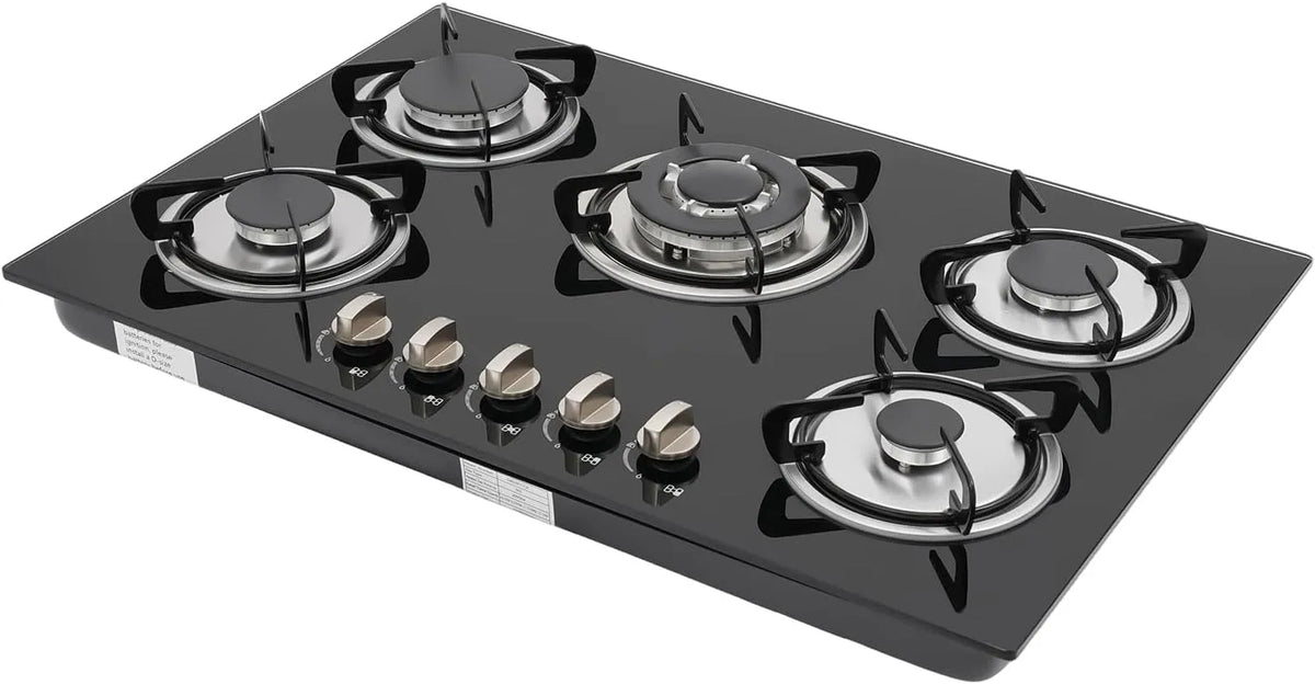 PattenlLevi 3.2kw-2.75kw-1kw-1.75kw, Kogeplader, Gas hob 5 Flamnig 770 510 70mm, 3, 2 kw- 2, 75kw- 1kw- 1, 75kw bov- 2, glas gas, Sort, 3.2kw