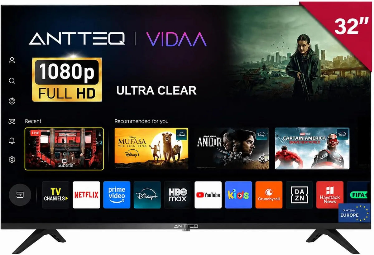Antteq DVB-T2/S2/C 2K/FHD, TV'er, L32 2K / FHD Smart TV 32 tommer D- LED TV 80 cm Randlos Triple Tuner (DVB-T2 / S2, Sort, 80 cm, 1V, 2V