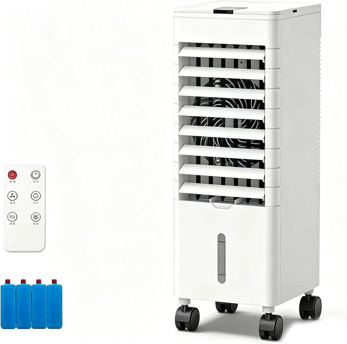 WANGCEPLSD, Fordampningskølere, Bærbar mobil aircondition, 4L vandtank, fjernbetjening, fordampningskøler med 4, Hvid, 4L, 3 v, 44 dB, 220 V