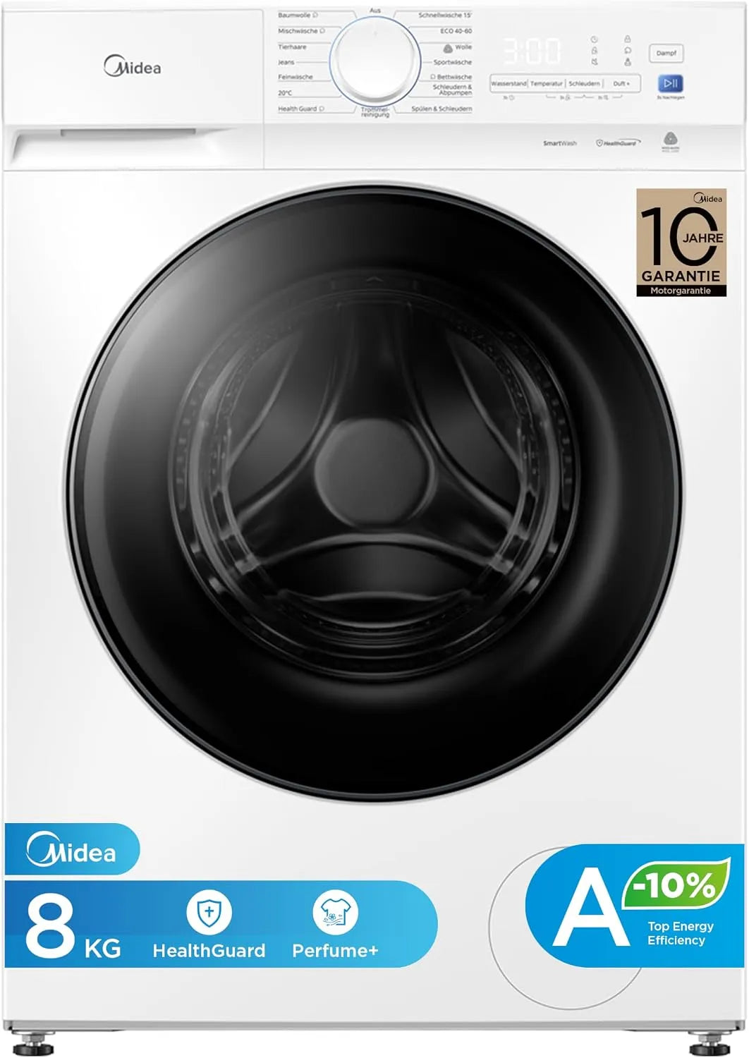 Midea A-10 MFV3EW80BA10, Vaskemaskiner, vaskemaskine 8 kg energieffektivitet klasse A- 10% hvid, 8 kg