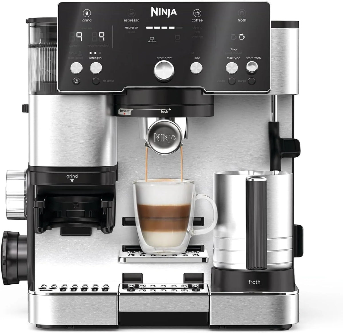 Ninja 2-in-1-Kaffeemaschine in-1, Kaffemaskiner og -avlere, Luxe Essential 2- Kaffemaskine med Grinder og Fomer, Sort / sølv, 34, 4 cm, 16, 65 kg