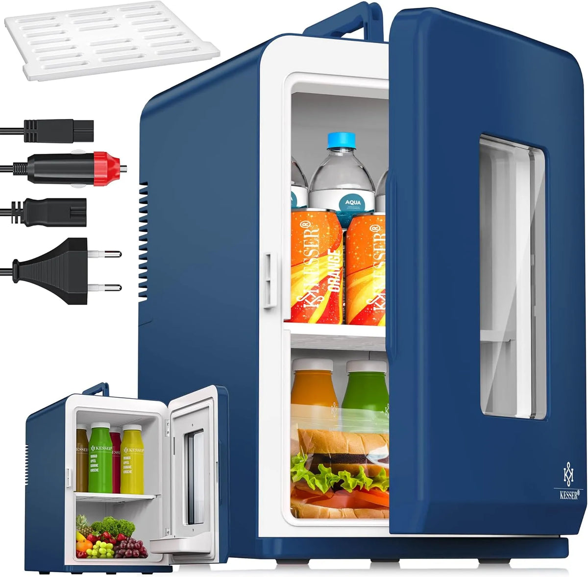 KESSER 220-240V/12V 2in1, Minikøleskabe, ® Minikøleskab Køleskab Box 15 liter Køleskab & Opvarmning Funktion Portable AC, Hvid, 240V, 12V, 15 l
