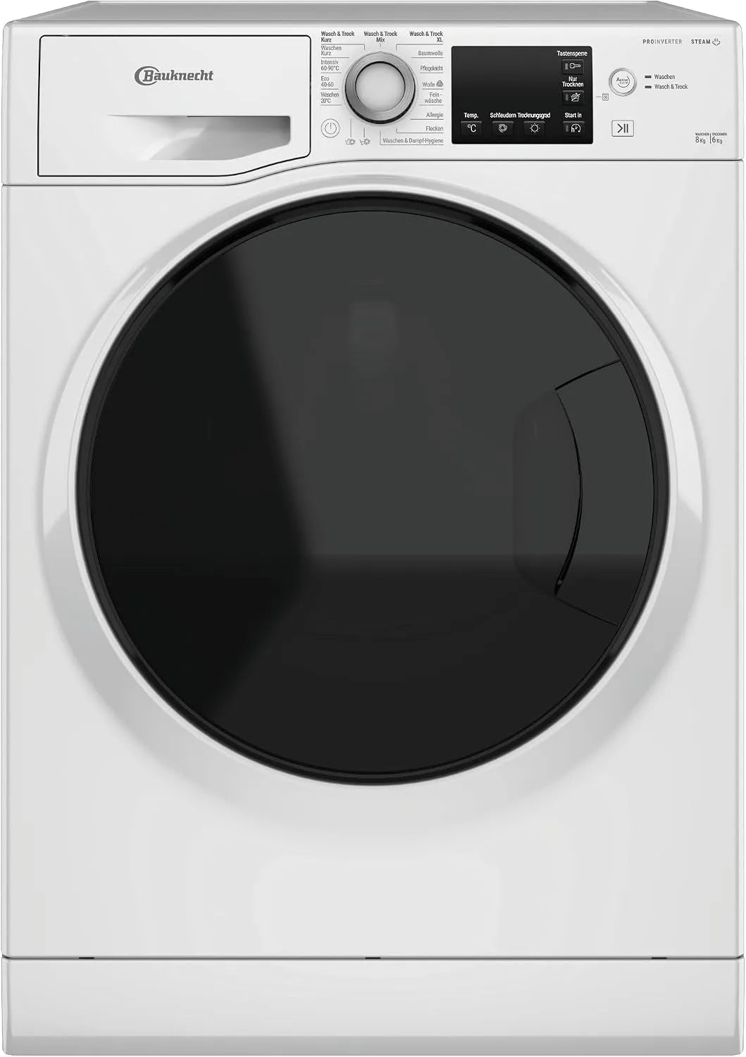 Bauknecht, Vaske-tørremaskiner, WATK Sense 86S 41 C Vaskedræber (8 / 6 kg) / Aktiv Care Color + / Dynamisk, Hvid, 6 kg, 8 kg, 85x5x54 cm, 75 dB
