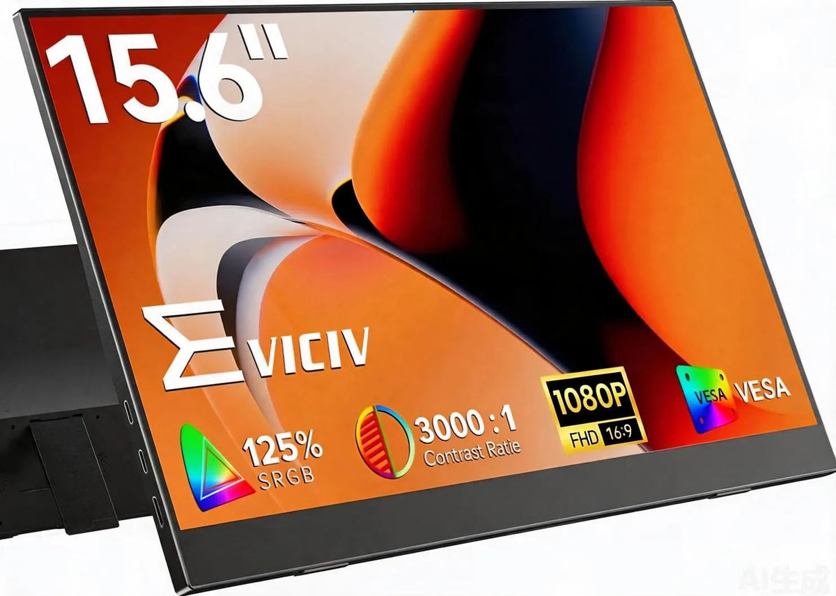 EVICIV 1080P, Skærme, transportabel skærm 15, 6 tommer 125% sRGB 3000: 1 Ultra slank, Sort, 1920 x 1080, 0, 2 inch, 5 mm, 75mm