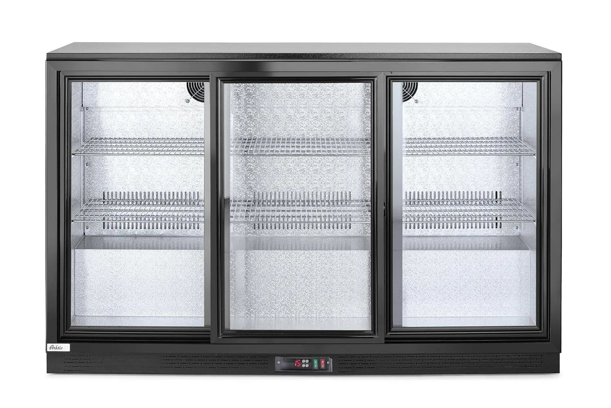 HENDI 230V/160W 1350x520x, Barkøleskabe, 865mm drikkekolleol, 3 skydedøre, med 6 justerbare hylder, temperaturområde: 0 °, Hvid, 865mm, 230V