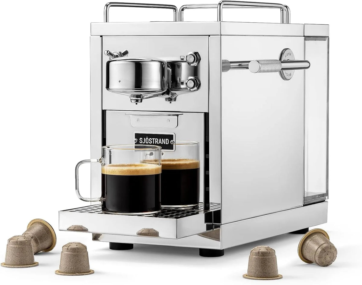 Sjöstrand Coffee Concept, 1-kop kaffemaskine, Original 2 kaffemaskine, Nespresso ® kompatibel kapselmaskine, rustfri, Sølv