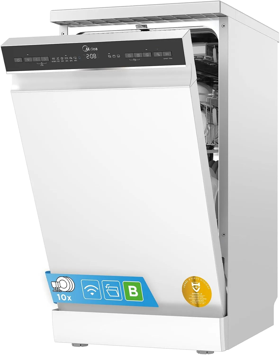 Midea, Opvaskemaskiner, 45 cm, Mid opvaskemaskine 45 cm Freestanding & subsoilable 10 tailormade lofter EEK B, Hvid, 42dB
