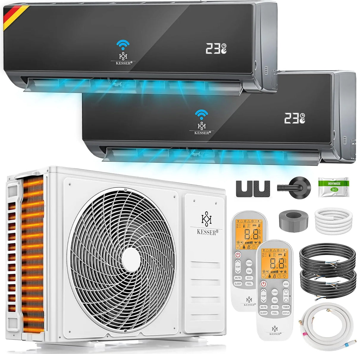 KESSER, Split-klimaanlæg, ® Multisplit Air Conditioning 2 Indendørs enheder, 18000 BTU, Split Air, Hvid, 5000W, 7500W, 27000BTU