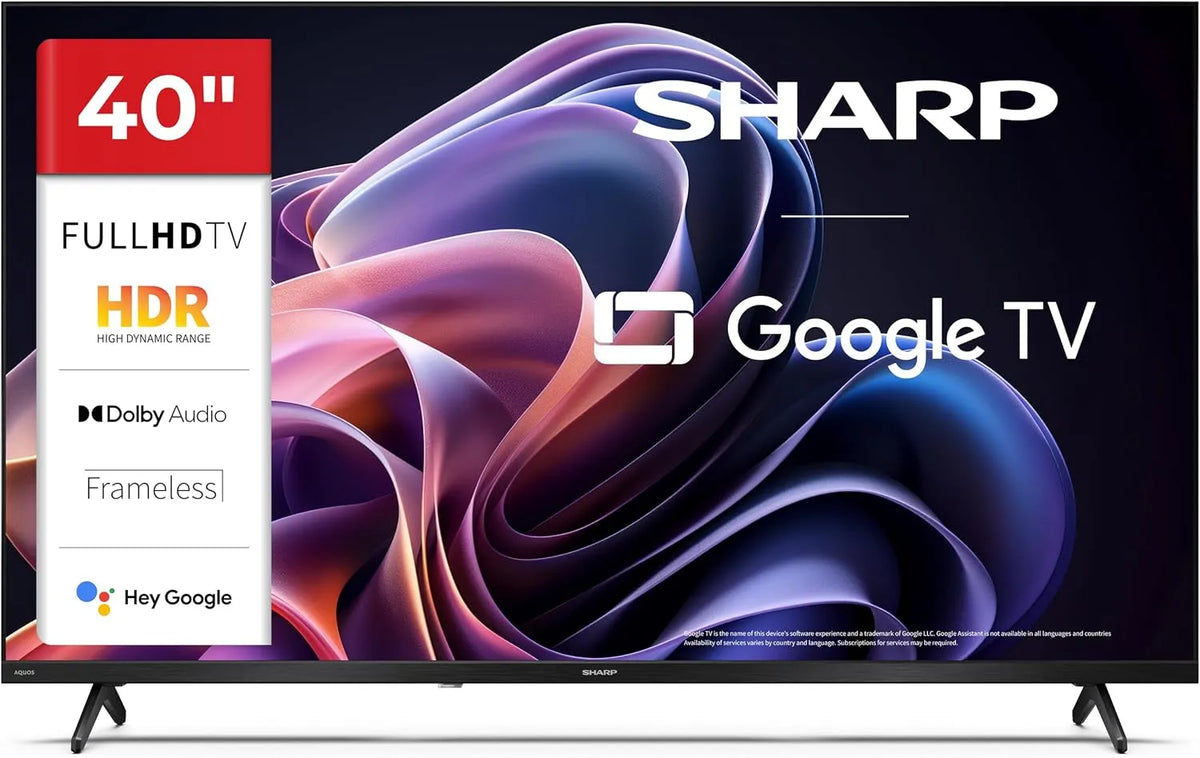 SHARP 40HF2265E HDR10, Bærbare TV'er, 40 tommer Fuld HD Google TV, 60Hz, Bluetooth, WLAN, 3X HDMI, 2X USB, Sort, 892x555x213mm, FULL HD