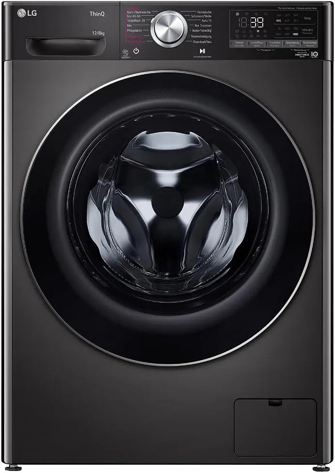 LG V9WD128H2B, Vaske-tørremaskiner, klasse A, vasketørrer 12- 8 kg, 1360 rpm, AI Direct Drive, genopfyldning, Sort, 9W, 8 kg