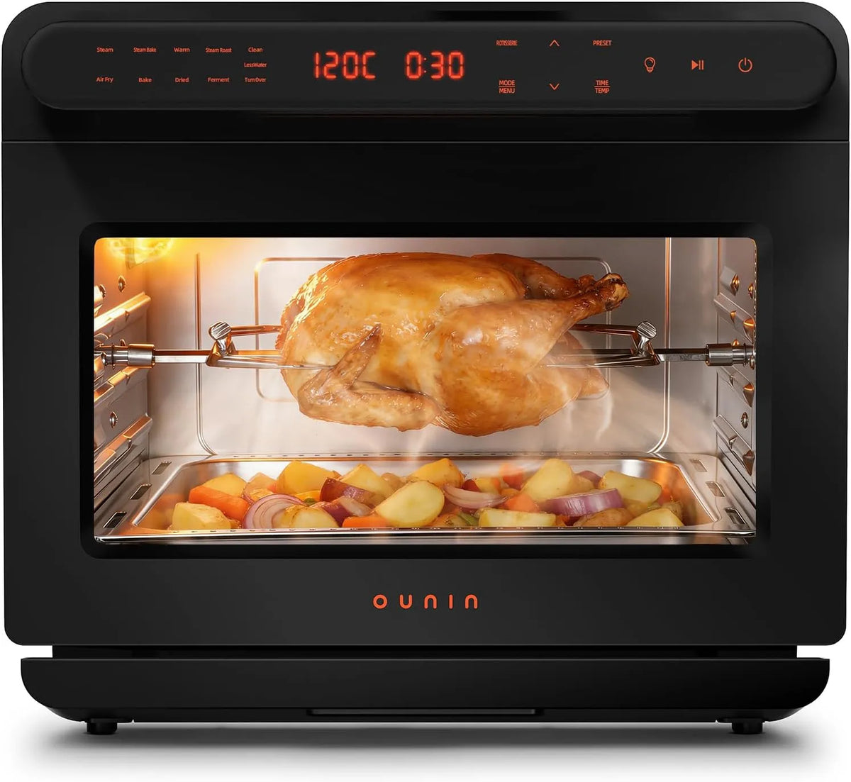 OUNIN 11-in-1, Miniovne, UNEIN 24L Mini- ovn, dampovn og varmluftsfritter, 1600W, Sort / sølv, 24L