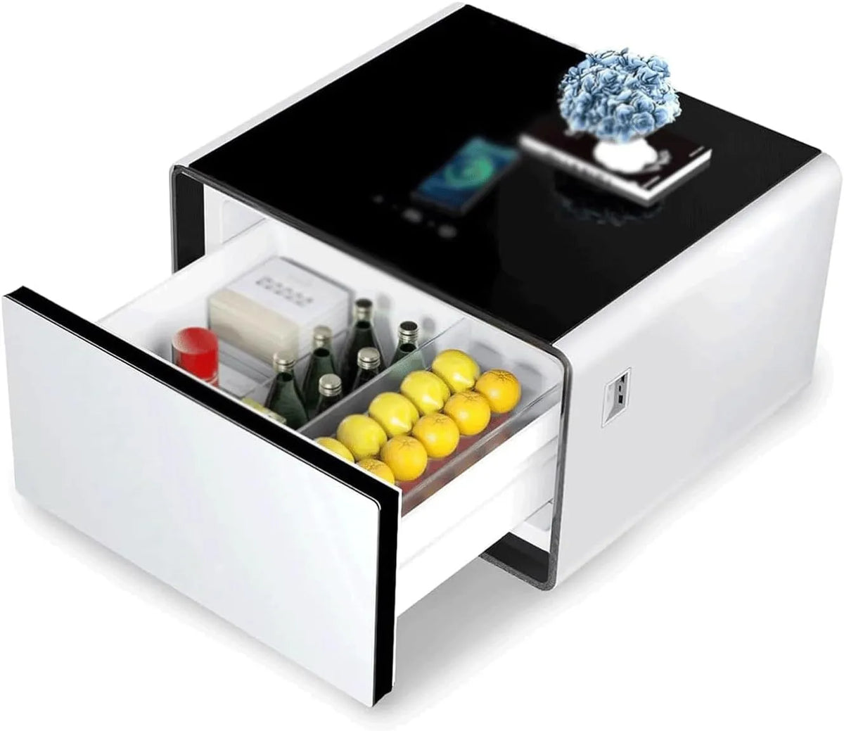 GddOGUK, Natborde, Smart sengebord, 15 W trådløs opladning, sengebord med bygning-i køleskab, Hvid, 15 W, 8 x 26, 5 x 18, 1 inch