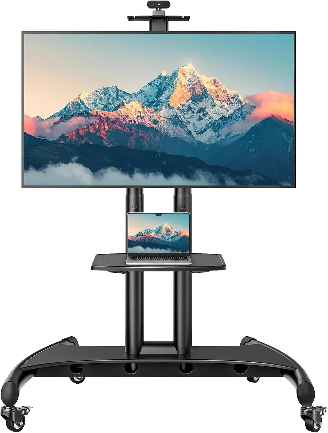ECOTINY, TV-borde og lowboards, Rullende tv-stand med hylde og kameraholder til 81, 3-210, 8 cm (33- 83 tommer) TV, Sort, 210, 8 cm, 59, 9 kg, OLED