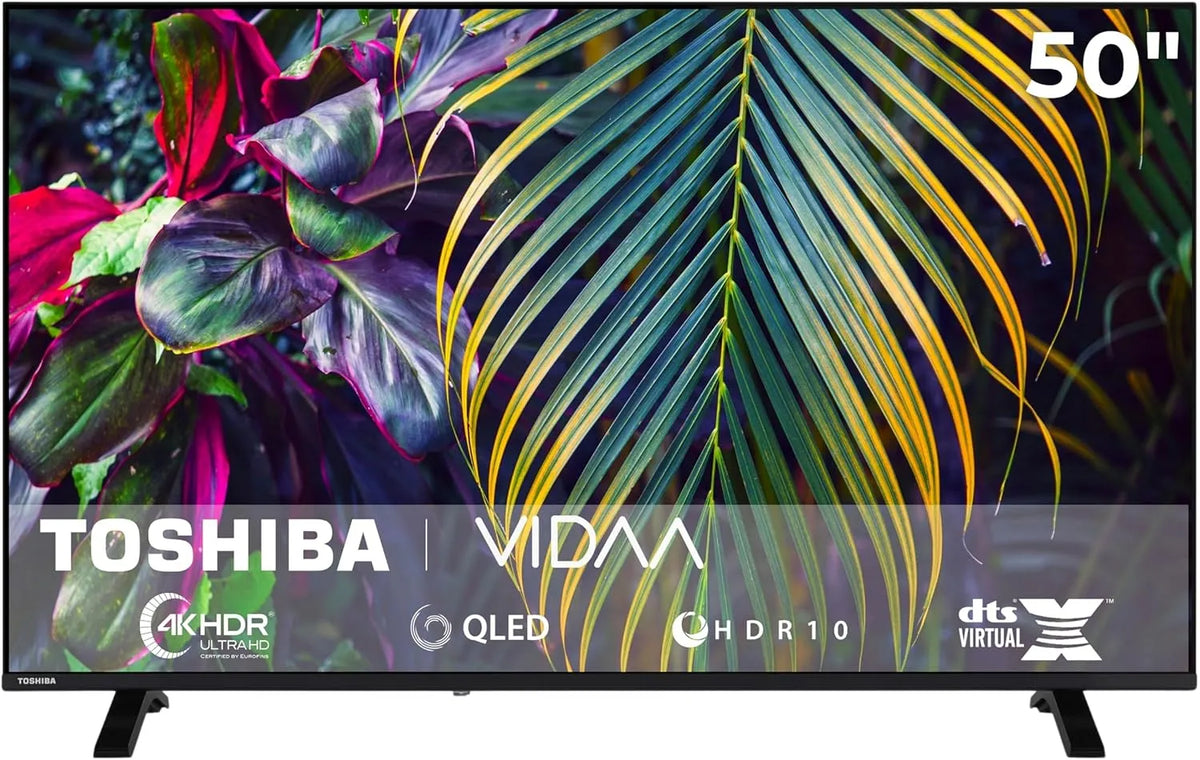 TOSHIBA 50QV1563DDW, Bærbare TV'er, QLED TV 50 tommer VIDAA Smart TV 4K UHD opløsning, Sort, QLED, 4K, 126 cm