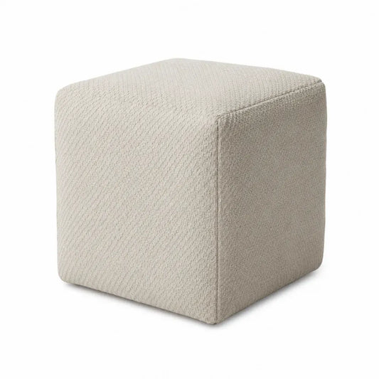 Puf reposapiés cúbico tapizado en tejido poliéster beige estructura de madera contrachapada 40 x 40 x 40 cm