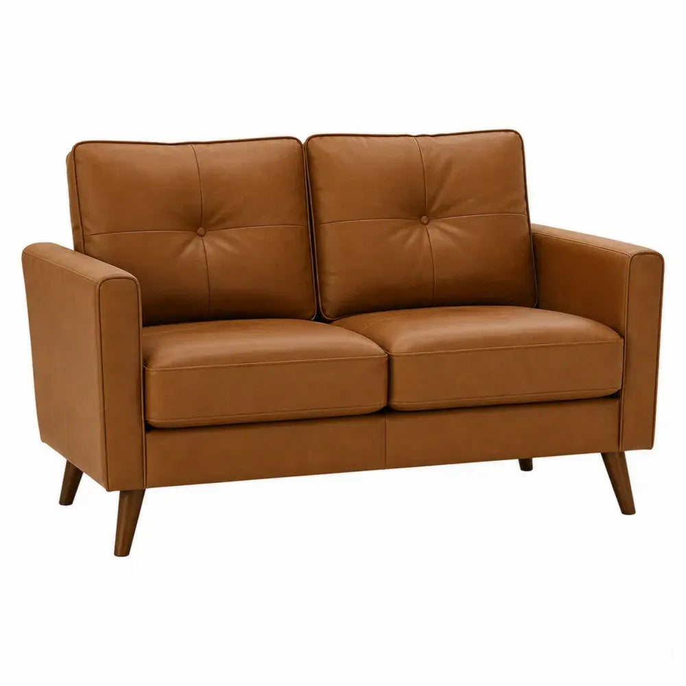 sofá de 2 plazas polipiel PU marrón estructura de madera maciza de pino patas de madera de haya 140 cm x 78 cm x 85 cm