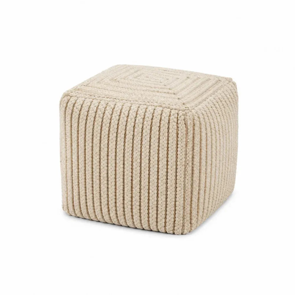 Puf reposapiés cúbico tapizado en tejido de poliéster acanalado beige 40 x 40 x 40 cm