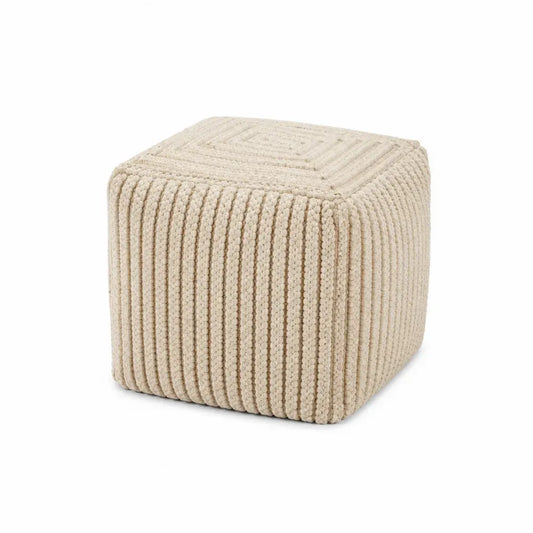 Puf reposapiés cúbico tapizado en tejido de poliéster acanalado beige 40 x 40 x 40 cm