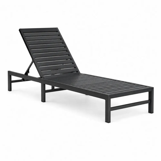 Tumbona de exterior de aluminio con recubrimiento en polvo con respaldo reclinable estructura de lamas de aluminio Color negro 195 cm