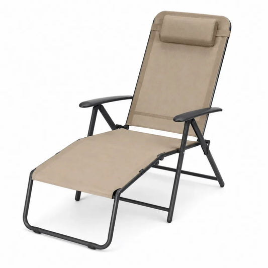 Tumbona de exterior reclinable plegable rectangular de acero negro y tejido beige 190 x 60 x 85 cm