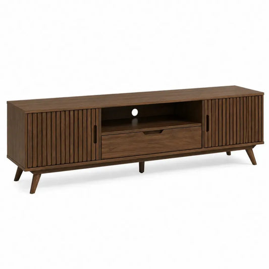 Mueble para TV de madera MDF con puertas acanaladas y cajón central 160 x 40 x 50 cm Color madera natural con patas de madera