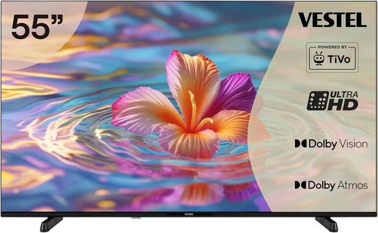 Vestel 55UT9740, Bærbare TV'er, TV 55 tommer Smart TV drevet af TiVo, 4K UHD TV med Dolby Vision HDR, Dolby Atmos, Sort, 4K, 139 cm