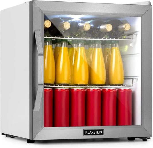 Klarstein, Drikkevarekøleskabe, Beersafe Beversafe Køleskab 47 L - Mini Køleskab med glasdør, sølvhvid, 47 L, 39 dB