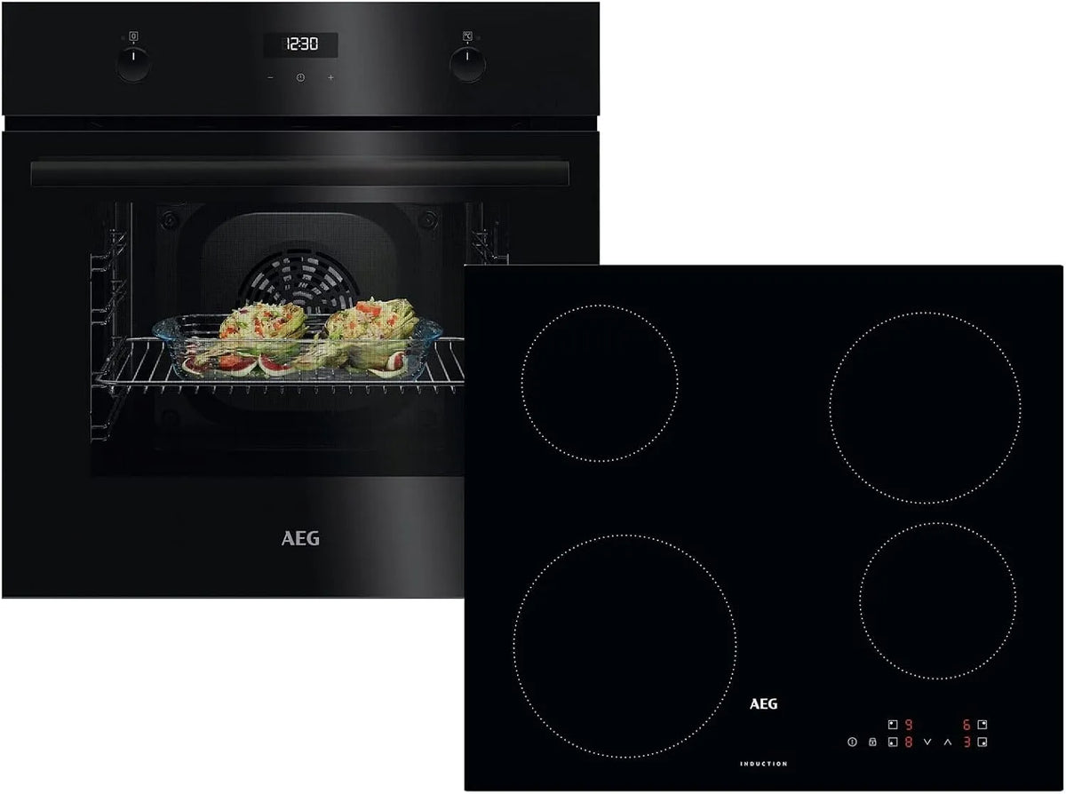AEG AB14B BEK43511XB, Komfursæt, Set bageovn + induktionsovn IBE6420SCB, Sort, 60 cm, 65 l, 25 W, 2400 W