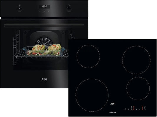AEG AB14B BEK43511XB, Komfursæt, Set bageovn + induktionsovn IBE6420SCB, Sort, 60 cm, 65 l, 25 W, 2400 W