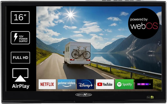 REFLEXION 12V/24V LEDW16IBT, Bærbare TV'er, 16 tommer Smart TV Fuld HD 12V / 24V med Bluetooth & WLAN, Sort, 12V, 24V, 1, 4 kg, Full HD