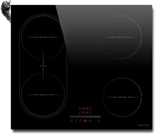 NOXTON, Kogeplader, induktionsspole 60 cm, build- in hob induktion 4 plader, 3500W, Sort, 60 cm