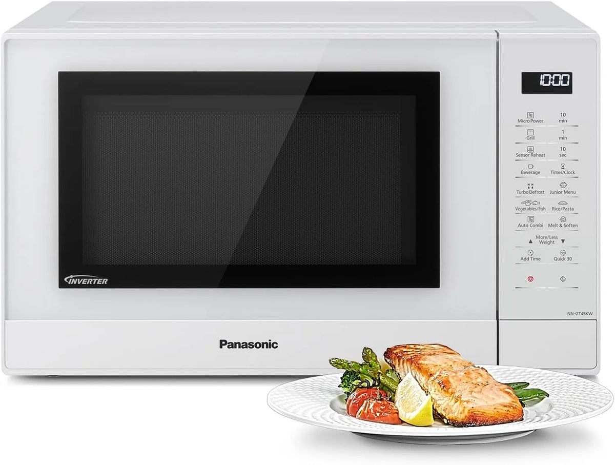 Panasonic NN-GT45KWSUG, Mikrobølgeovne med grill, NN- mikroovn med grill og drejebord af glas, 31 l, 1000 W, inverter teknologi, 24, Hvid