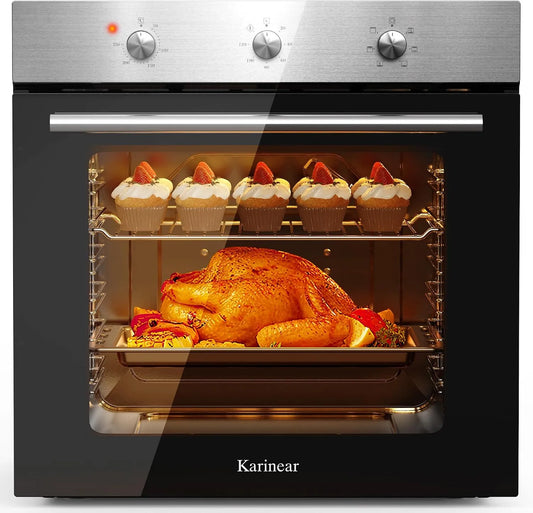 Karinear, Ovne, build- i ovn 60 cm 60L med stik, 6 programmer, 2200W, sølv, 60 cm, 60L, 240V