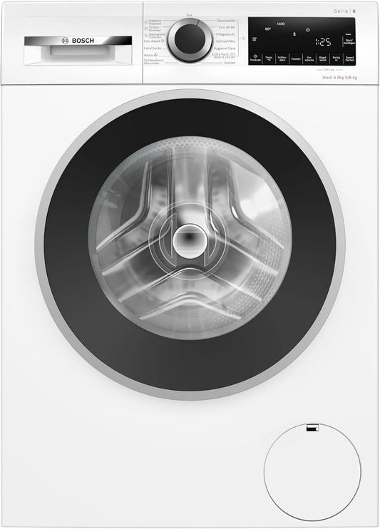 Bosch WNG24442, Vaske-tørremaskiner, serie 6 Vaskedræber 9 kg Vaskedræning 6 kg Tørring 1400 omdrejninger / min, Hvid, 6 V, 9 kg, 6 kg
