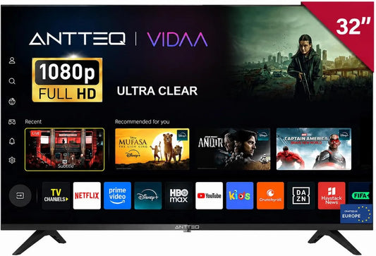 Antteq DVB-T2/S2/C 2K/FHD, TV'er, L32 2K / FHD Smart TV 32 tommer D- LED TV 80 cm Randlos Triple Tuner (DVB-T2 / S2, Sort, 80 cm, 1V, 2V