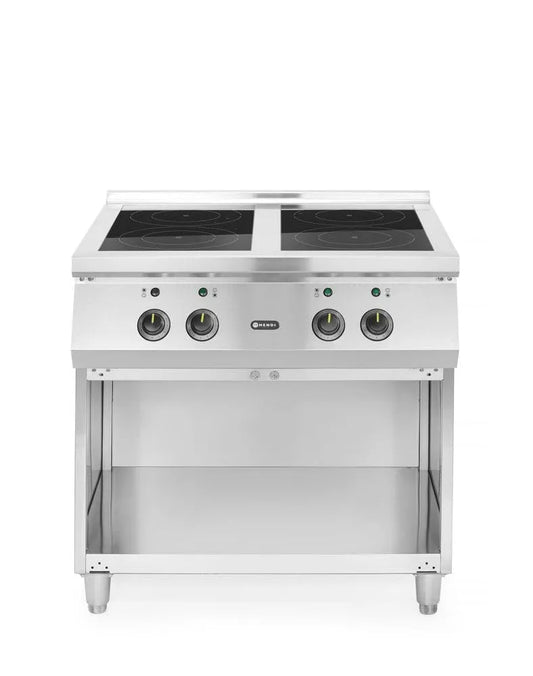 HENDI 400V/17000W 800x700x, Kogeplader, induktionskomfur, 4 kogezoner: 2x 5kW og 2x 3, 5kW, med opbevaringsområde, Sølv, 400V, 17000W, 2x 5