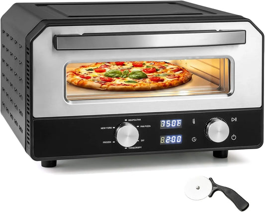 GIANTEX 12-Zoll-Pizzen 12-tommer, Pizzaovne, 1700W pizza ovn elektrisk, ovn med 6 madlavning modes, smart berøringsbetjening, pizza, Sort / sølv