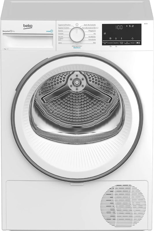 Beko B3T41239, Varmepumpetørretumblere, tørretumbler 7KG, frontloader varmepumpe tørretumbler, allergipatient egnet, 15, Hvid, 7KG, 54, 3cm