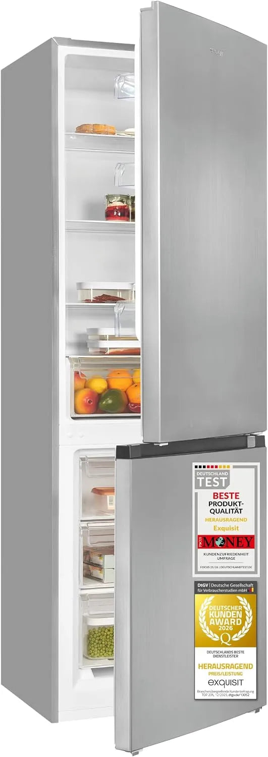 Exquisit, Køle-/fryseskabe, Udsøgt køleskabe-fryser kombination 315 l, 185 cm - Inoxlook, energiklasse C, Hvid, 315 l, 185 cm, 219 l, 96 l