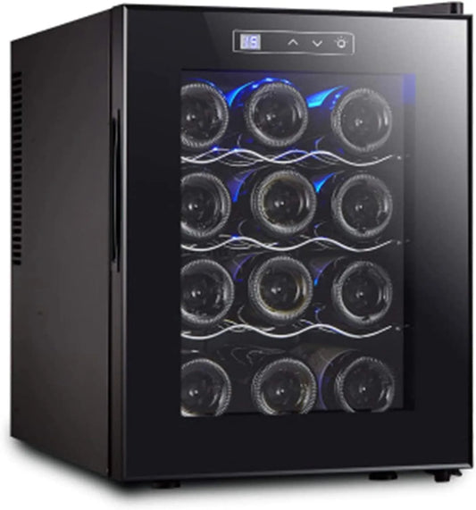 HSRG, Vin- og champagnekølere, 12 flasker vinkøler, aftageligt kompakt mini- vin køleskab, elektronisk vinskab, Sort, 33L, 345 x 505 x 435 mm