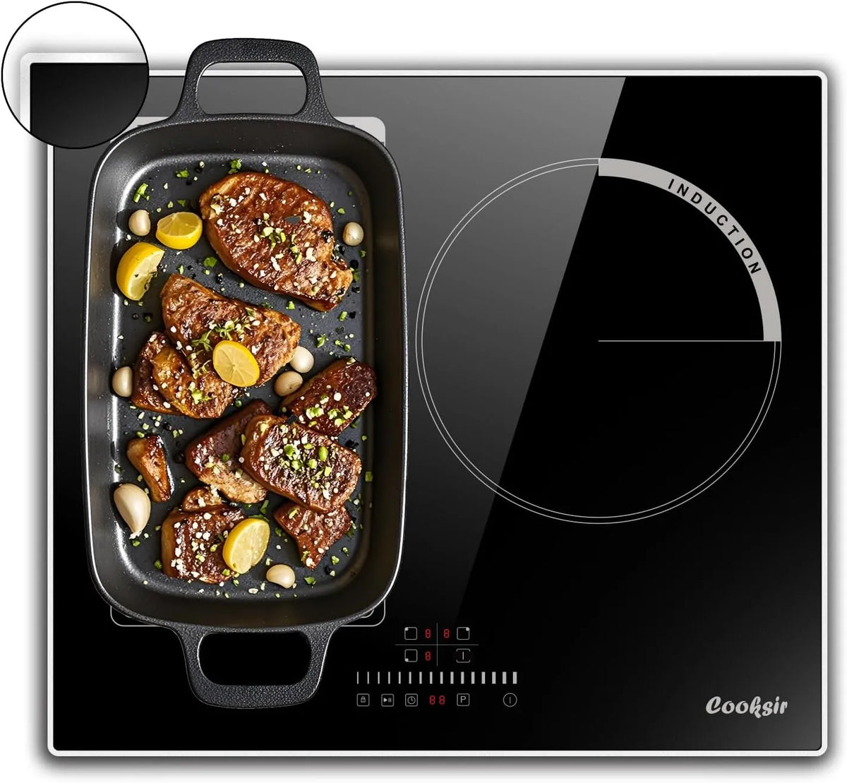 Cooksir, Kogeplader, 60cm installation induktion kogeplade 3 plader med Flexzone, Sort, 60cm, 6800 w, 2 x 21 cm, 3000W