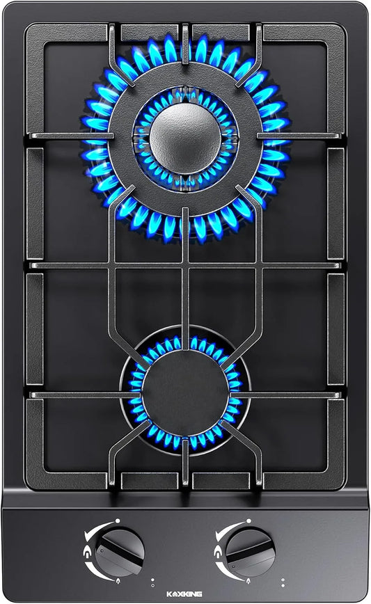 kadorer, Kogeplader, 30 cm Gas komfur 2 flammer, bygget-i Gas komfur NG / LPG konvertible, Sort, 30 cm, 3 kW, 1, 75 kW, 51 × 31 × 4
