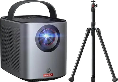 NEBULA 150-Zoll 1080p, Projektorer, NEBLUA Mars 3 Air Mini Beamer med Mars 2 Universal Tripod, med Google TV, Sort, 8W, 400 l, 140 cm