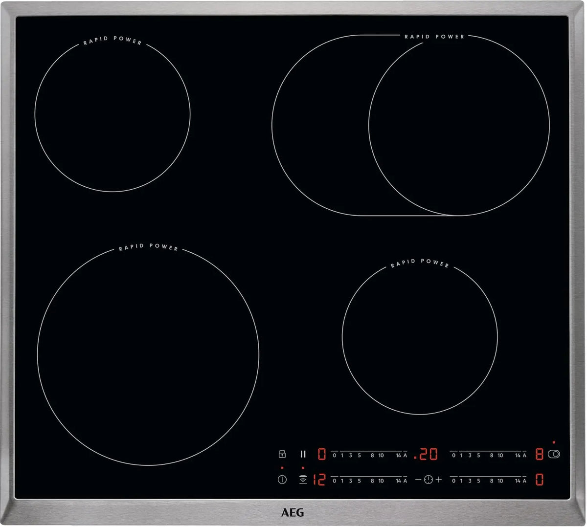 AEG HK654850XB, Kogeplader, Kochfeld Electric / Glaskeramisk / Ceran / 57, 6 cm / Hurtig effekt Cooking Zones /, Sølv, 57, 6 cm, 8 x 57, 6 x 51