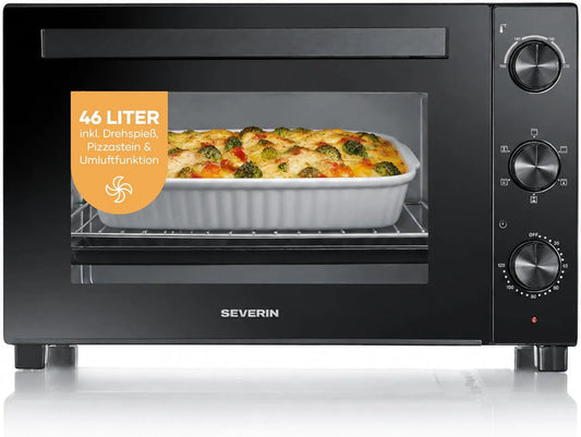 SEVERIN, Miniovne, bagning og ristning ovn med cirkulerende luft funktion, herunder roterende skeer, Sort, 46 L, 230 g, 1800 W, 29 cm