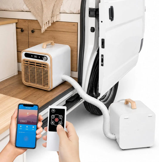 agreilduite 1m-Pipe 12-Stunden-Timer, Mobile klimaanlæg, Tent air conditioning til Camping, Portable Split Air Conditioning med Leisem <, Hvid