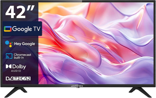 Antteq DVB-C HDR10, Bærbare TV'er, /-S2/-T2 G42 TV 42 tommer Smart TV Fuld HD med Bluetooth, Google Assistant, Sort, Full HD, 3G