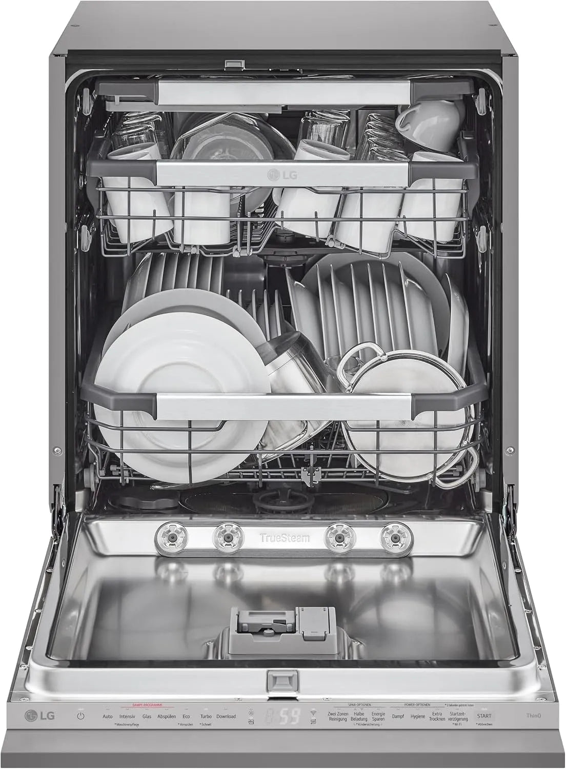 LG DB476TXS, Opvaskemaskiner, 60 cm, opvaskemaskine, 43 dB, energiklasse A, damp, thinQ, sølv